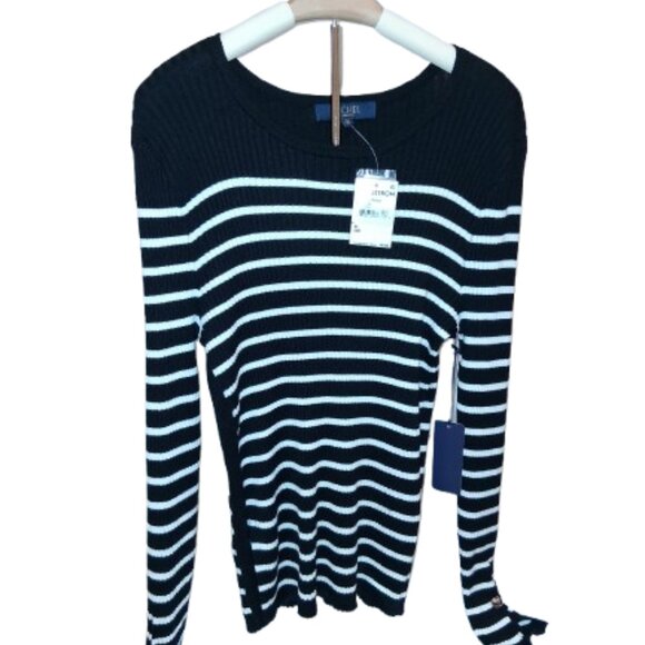 Rachel Roy Women’s Black White Striped Ribbed Knit Long Sleeve Sweater Size XL - Picture 1 of 1